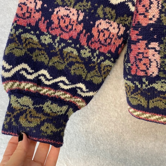 VIntage 46" Bust High Country New Zealand Wool Cardigan Floral Pattern Blue Pink - Picture 3 of 7